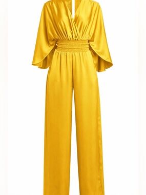 Rami Brook Yellow Wide-Leg Jumpsuit with Smocked Waist